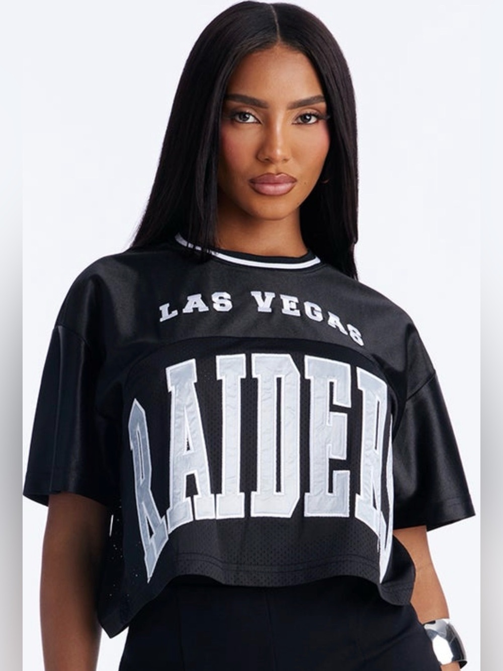 NWT Womens Las Vegas Raiders Crop Top Jersey Top~XS~NFL Ultra Game~Oversized